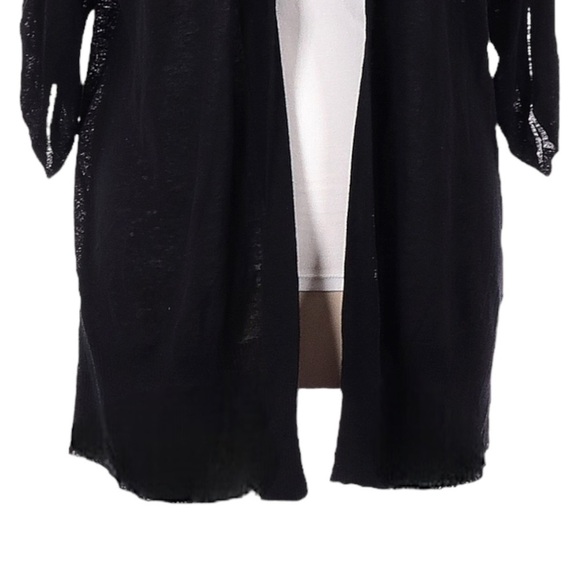 Talbots XL Black Linen Blend Roll Tab Sleeve Open Cardigan Lightweight Classic - Picture 5 of 8